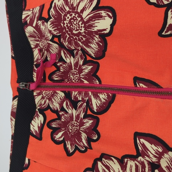 Anthropologie Maeve Salinas Floral Pencil Skirt Orange Cotton 4 Lined Slit Short - Picture 10 of 14